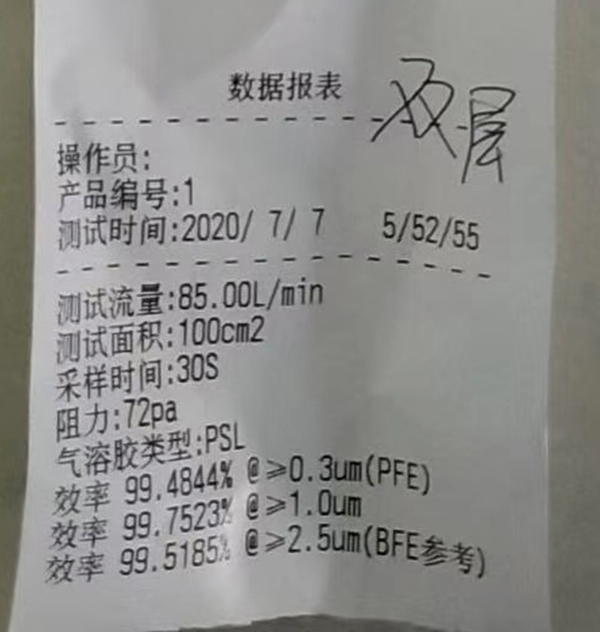 双层滤效检测结果